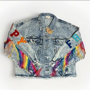 BiBi Denim Jacket Medium NEW Western Fringe Embroidered Retro Style Western Boho